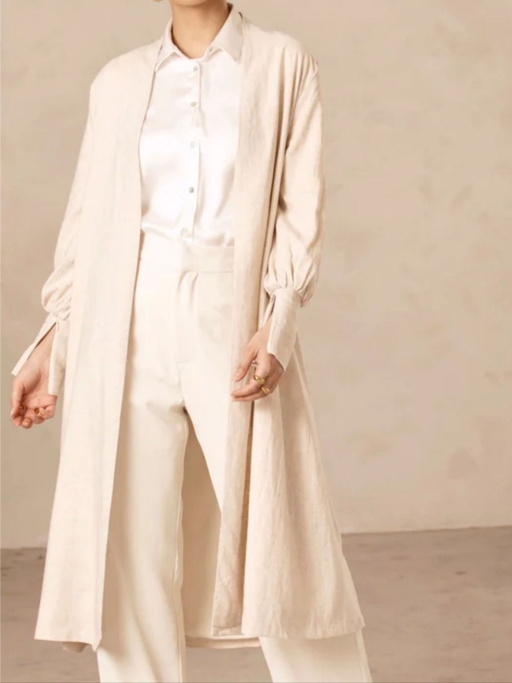 Linen Oatmeal Midi Cardigan